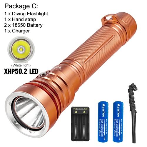 Asafee 2000LM A20 Super Powerful Light XHP50.2 LED  Diving Flashlight Scuba using 18650/26650 battery 5 gear switching underwater Waterproof 80M IPX8 Waterproof