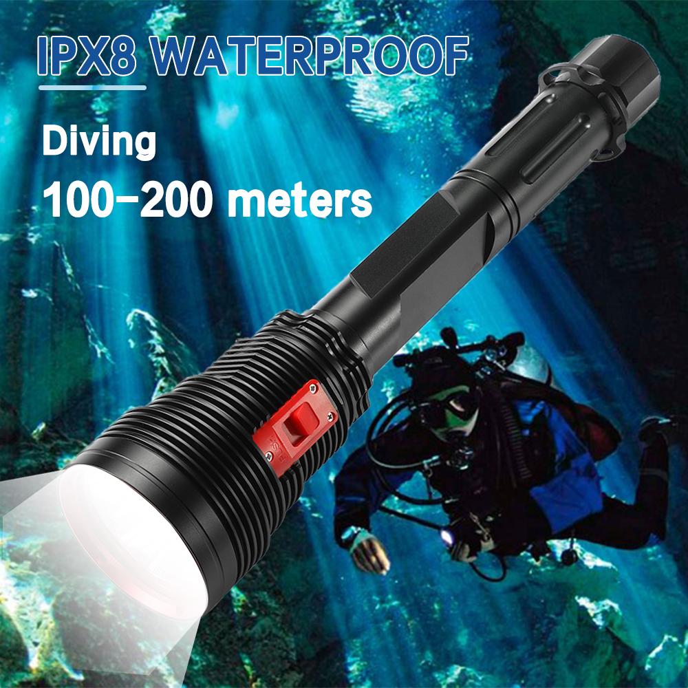 Asafee 15000LM A47 Yellow light 4*XHP70.2 LED Powerful Super Bright Diving Flashlight Scuba Lights 3 modes Head to switch Torch lamp for Underwater 200M IPX8 waterproof