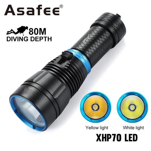 Asafee D185 Diving Flashlight  Underwater Dept 80Meters 4000LM Professional Scuba Torch XHP70 LED IPX8 Waterproof Magnetic switch Lamp