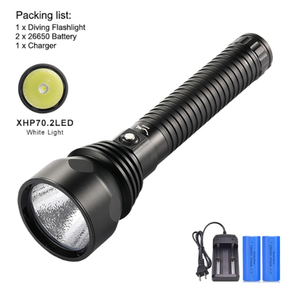 Asafee A17 Diving Torch XHP70.2 LED yellow /white light Diving Torch Central waterproof switch Applicable battery 2* 26650 IPX-8 waterproof diving fishing