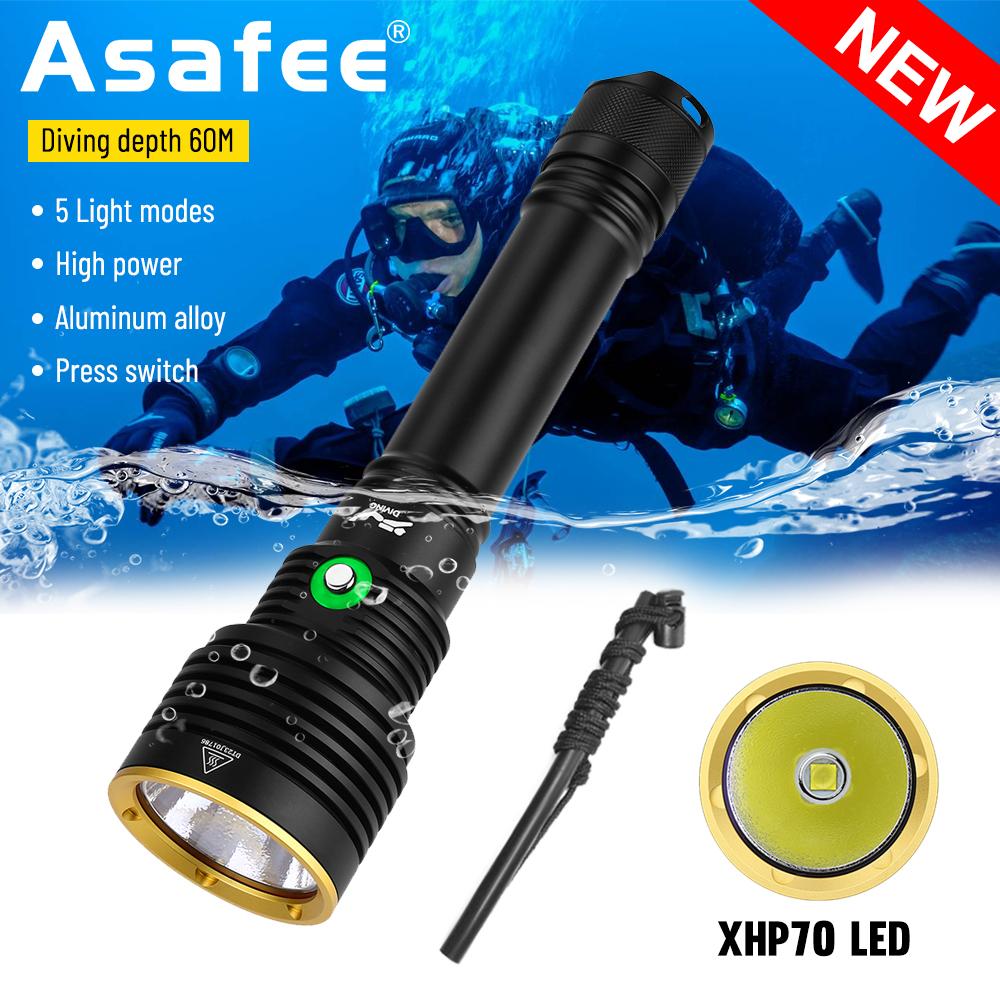 Asafee 4000LM Super bright powerful M63 XHP70.2 LED diving flashlight use 18650/26650 battery underwater 200M Diving scuba IPX8 waterproof