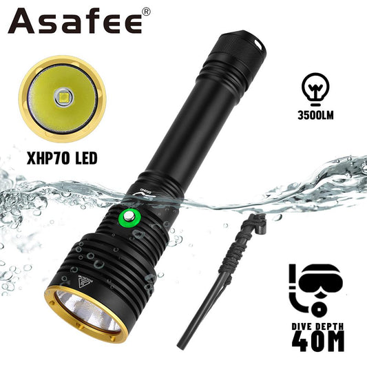 Asafee 4000LM Super bright powerful M63 XHP70.2 LED diving flashlight use 18650/26650 battery underwater 200M Diving scuba IPX8 waterproof