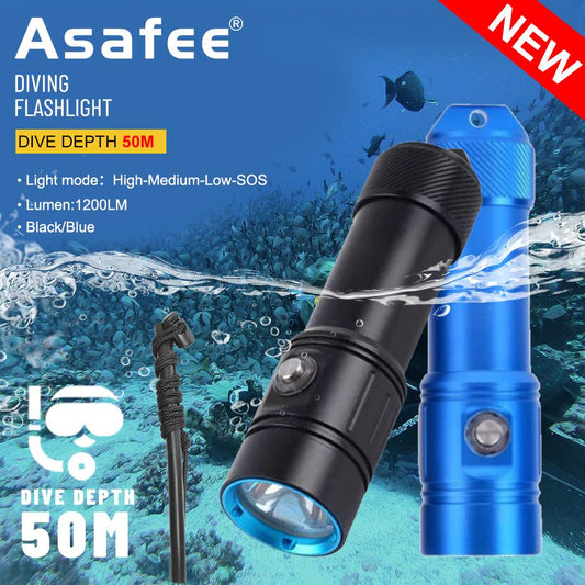 Spot commodity Asafee AF17D Diving Flashlight torch XM-L2 LED Super bright fishing hunting flashlight 1200LM underwater 50M torch IPX8 Waterproof