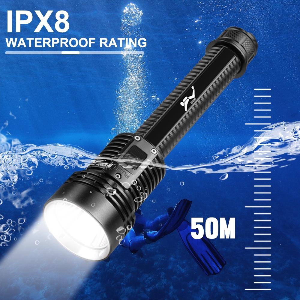 Asafee 1200-1500Lm D313 T40 Led Super Bright Diving Flashlight Scuba Can Focus Push Magnetic Switch Use 2X18650 Battery 3 Gear Switches Underwater 30Mipx8 Waterproof