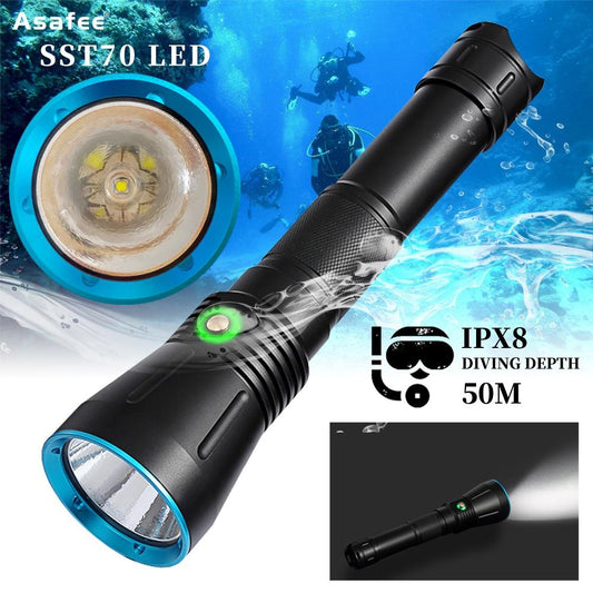 Asafee DA16 Powerful Tactical LED Diving Flashlight 3600LM SST70 Scuba Scuba Lantern Rechargeable 50M Waterproof Dive Torch