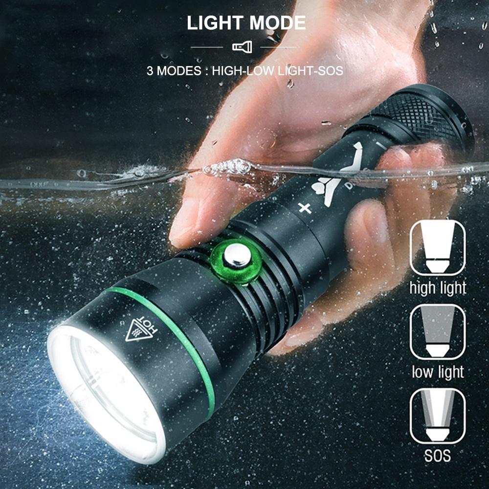 Asafee 2000LM S3 XHP50 LED Super bright light diving flashlight uses 18650/26650 battery three-gear button switch underwater 110M IPX8 Waterproof