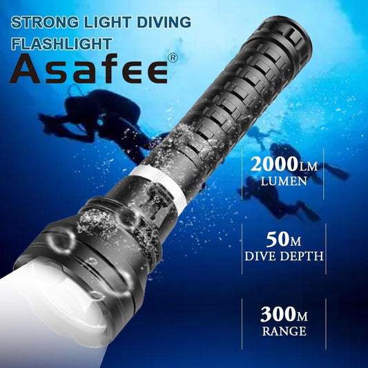 Asafee D856 Professional Diving Flashlight XHP70 LED Flashlight 2000LM Super Brightness Torch IPX8 Waterproof Level Dive Light Outdoor