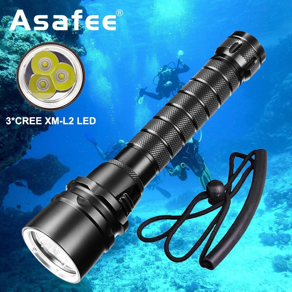 Asafee 30000LM 3*XML-T6 LED Professional Powerful led Waterproof Scuba Diving Flashlight Diver Light LED Underwater Torch Lamp Lanterna