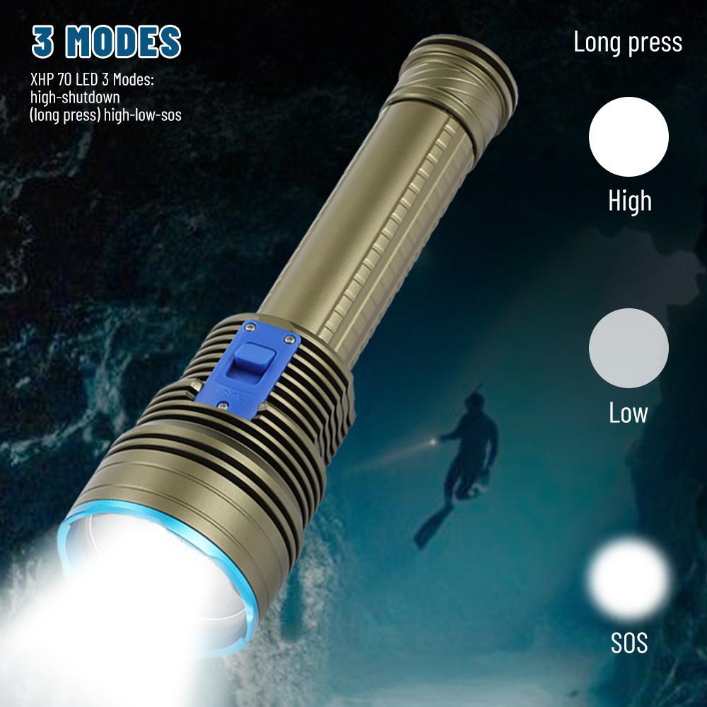 Asafee 5000LM X70 Powerful super bright XHP70.2 LED Diving flashlight scuba white light 100M underwater diving use 26650 battery IPX8 waterproof