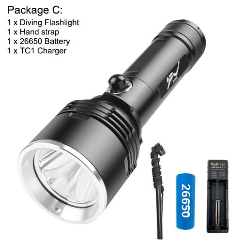 Asafee 1500Lm D617 Super Bright Xhp70Led Yellow Light Handheld Diving Torch Fixed Focus 3 Gears Press Switch Use 18650 26650 Battery Ipx8 Waterproof