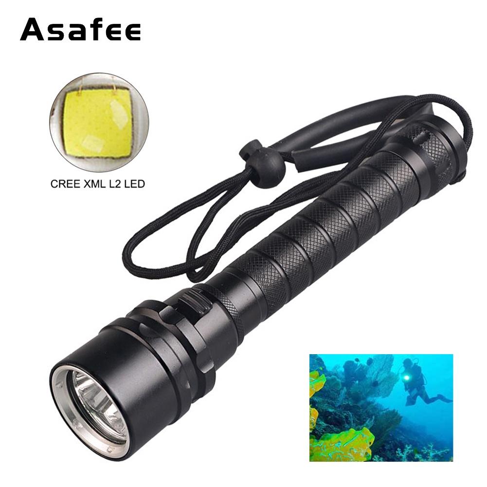 Asafee 3000Lm XML L2 LED Waterproof 18650 Scuba Diving Flashlight 100M Underwater Diving Torch