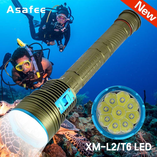 Asafee 8000Lm Dx9 Powerful Super Bright 9X Xm-L2 T6 Led Diving Torch Lantern Use 18650 26650 Battery Underwater Scuba Video Ipx8 Waterproof