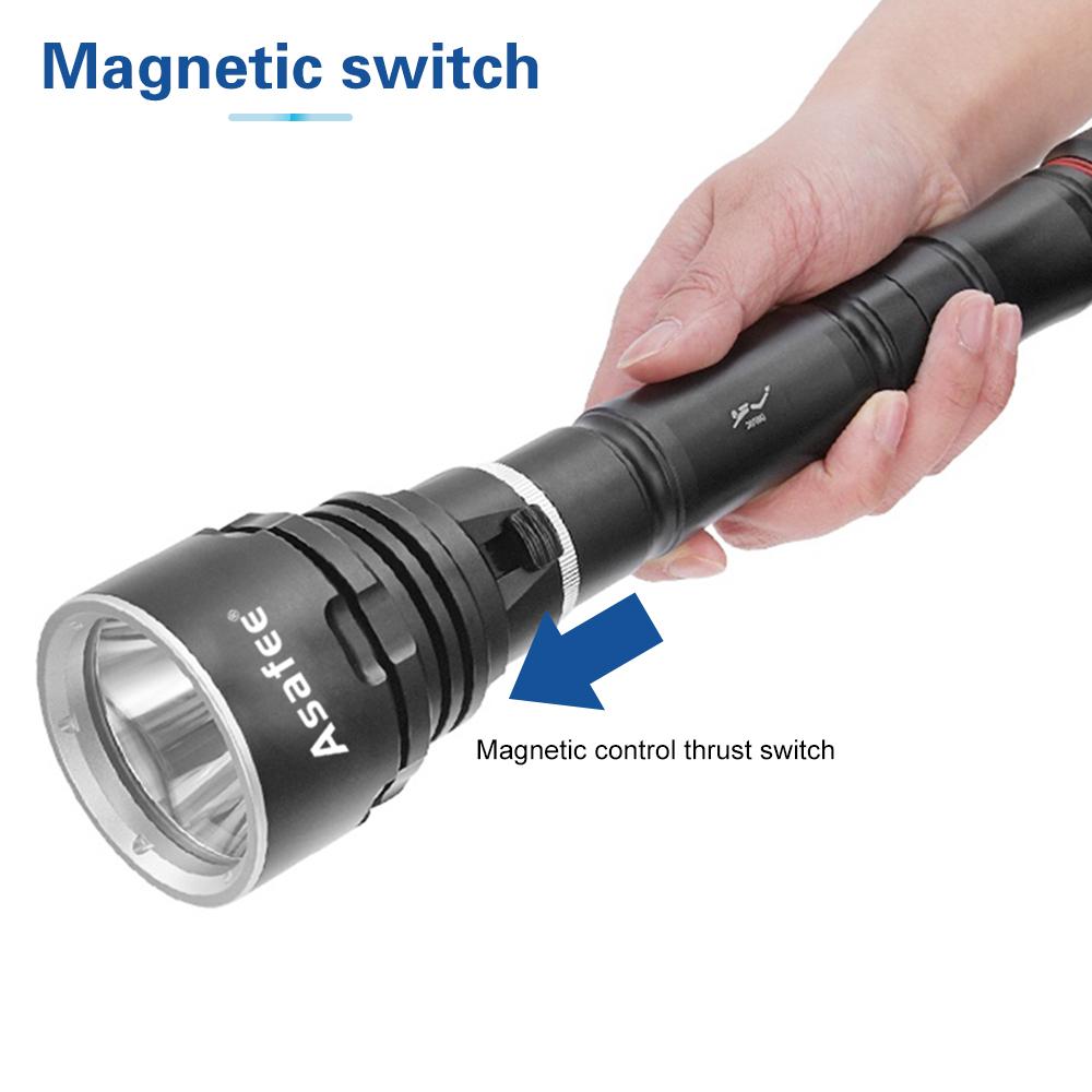 Asafee 3000LM DA33 ultra bright P70 LED diving flashlight scuba fishing underwater 80M using 18650/26650 batteries  multi gear magnetic control thrust switch IPX8 waterproof