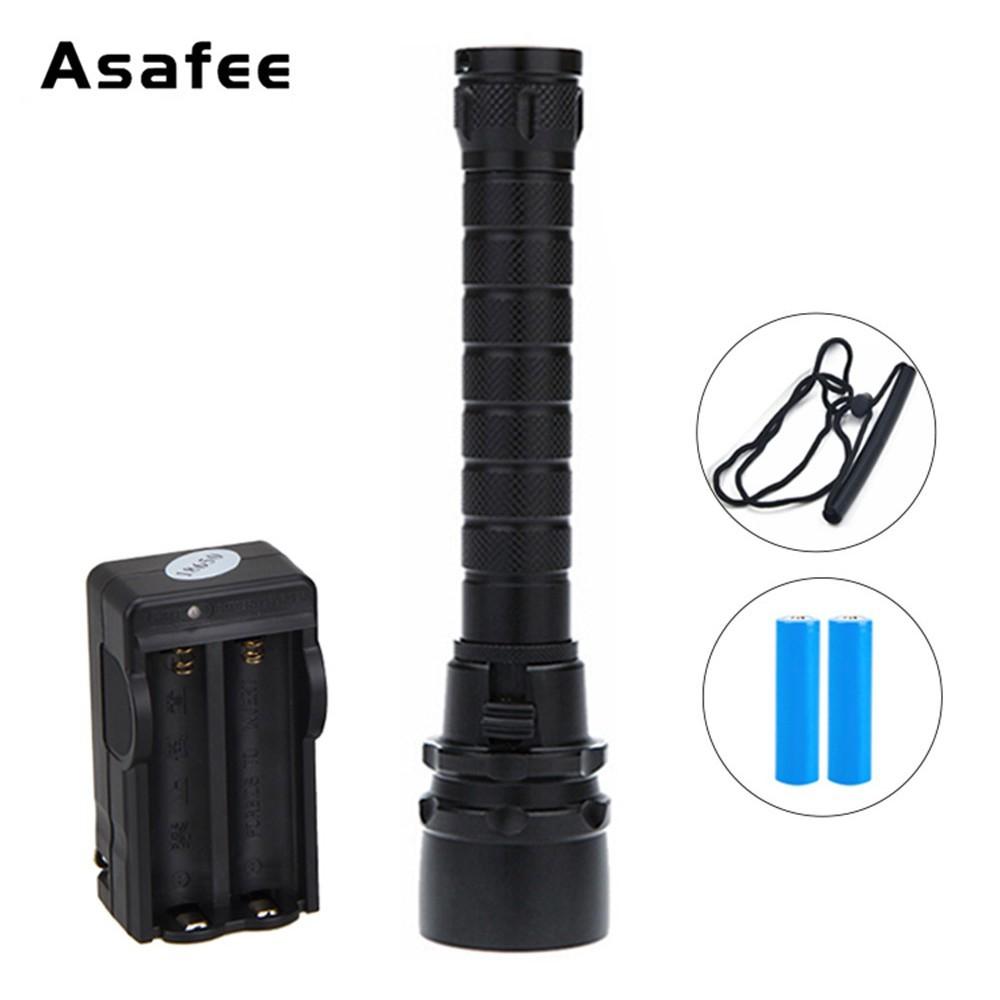 Asafee 3000Lm XML L2 LED Waterproof 18650 Scuba Diving Flashlight 100M Underwater Diving Torch