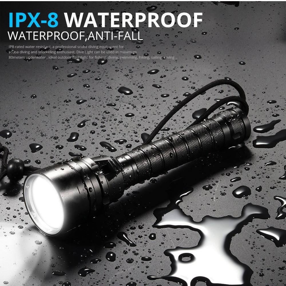 Asafee 3000Lm XML L2 LED Waterproof 18650 Scuba Diving Flashlight 100M Underwater Diving Torch