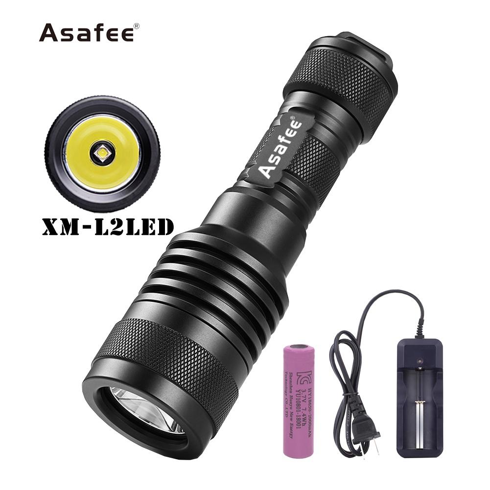 Asafee AF02D 1200LM LED Backup Diving Light Super Brightness L2 (U4) LED Handheld Scuba Diving Flashlight