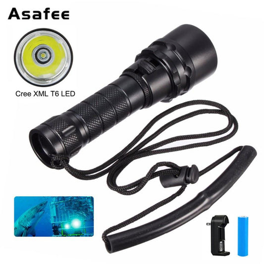 Asafee Underwater 100M 2500Lm Xm-L T6 Mini Led Diving Flashlight 18650 NNWX FL003D-T6