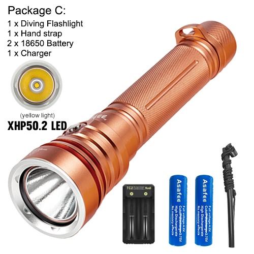 Asafee 2000LM A20 Super Powerful Light XHP50.2 LED  Diving Flashlight Scuba using 18650/26650 battery 5 gear switching underwater Waterproof 80M IPX8 Waterproof