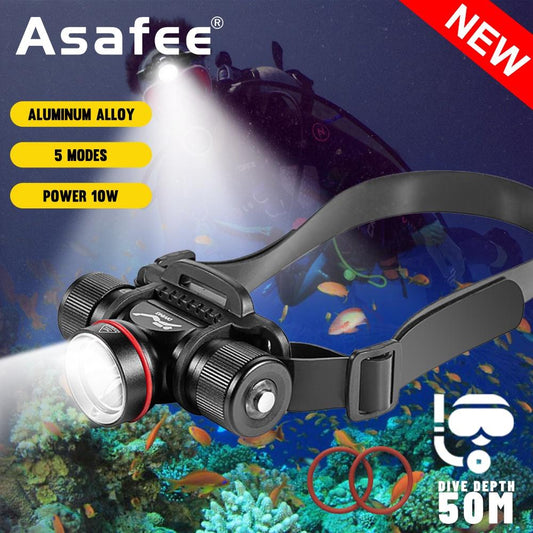 Asafee 1000LM DH06 L2 LED Super Bright Light Diving Headlight 5 Gear Switching Use 21700/18650 Battery IPX8 Waterproof