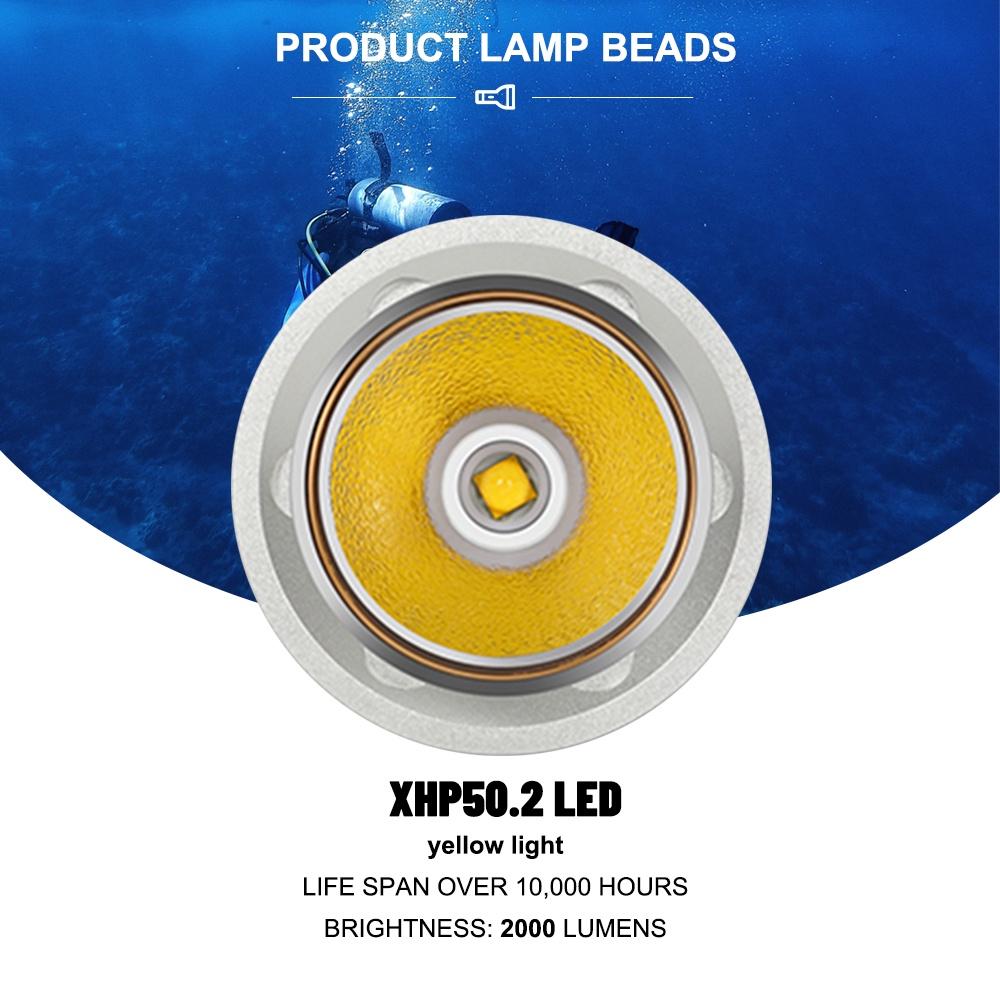 Asafee 2000LM A20 Super Powerful Light XHP50.2 LED  Diving Flashlight Scuba using 18650/26650 battery 5 gear switching underwater Waterproof 80M IPX8 Waterproof