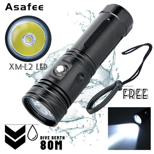 Asafee Af07D Diving Flashlight 1600 Lumens L2 Led Diving Underwater 50-80 Meter Central Waterproof Magnetic Control Push Switch Ipx8