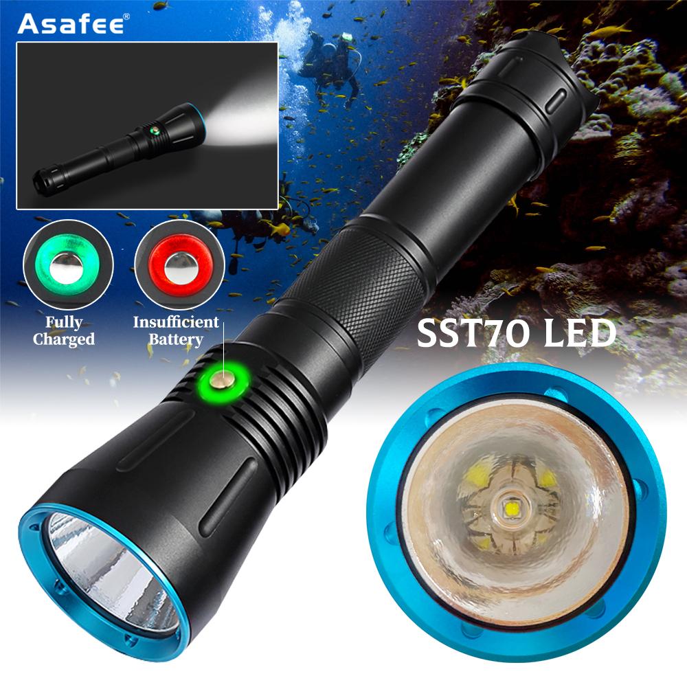 Asafee 10000LM DA16 XHP70.2 /SST70 LED Super Bright Powerful Diving Flashlight Waterproof Underwater Torch Light Rechargeable Scuba IPX-8 waterproof