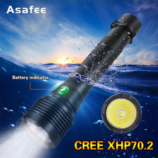 Asafee M53 Super Bright XHP70.2 LED Diving Flashlight Use18650/26650 Battery 4000LM Underwater Deep Dive 60m Scuba diving Dive torch IPX8 Waterproof