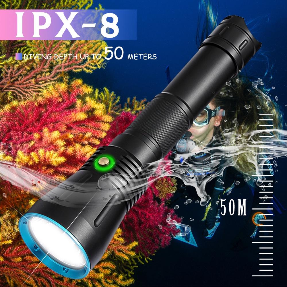 Asafee 10000LM DA16 XHP70.2 /SST70 LED Super Bright Powerful Diving Flashlight Waterproof Underwater Torch Light Rechargeable Scuba IPX-8 waterproof