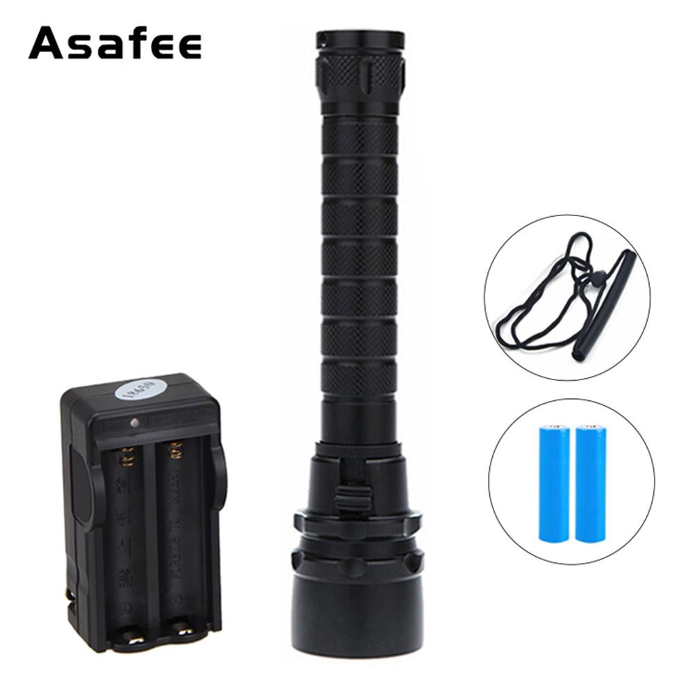 Asafee 3000Lm Xml L2 Led Waterproof 18650 Scuba Diving Flashlight 100M Underwater Torch