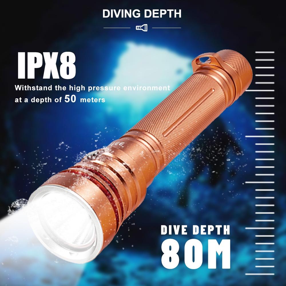 Asafee 2000LM A20 Super Powerful Light XHP50.2 LED  Diving Flashlight Scuba using 18650/26650 battery 5 gear switching underwater Waterproof 80M IPX8 Waterproof