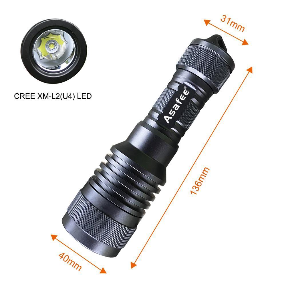 Asafee AF02D 1200LM LED Backup Diving Light Super Brightness L2 (U4) LED Handheld Scuba Diving Flashlight