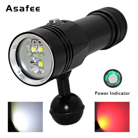 Asafee Underwater Diving Video Fill Photography Light Lamp XM-L2 XPE led White Red Dive Torch waterproof Diving Flashlight