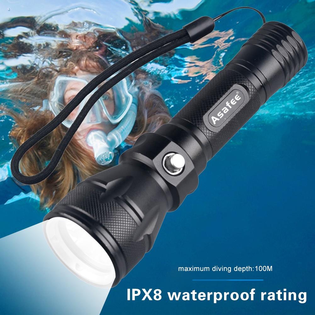 Asafee 1200Lm Fl012D Scuba Diving Light 50M Visibility L2 Led Waterproof 80M Underwater Flashlight Camping Lantern Torch