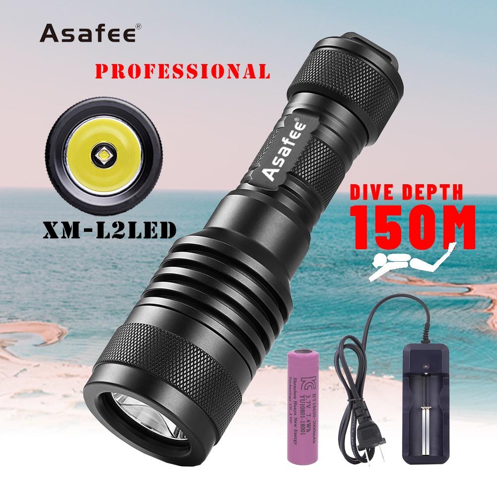 Asafee AF02D 1200LM LED Backup Diving Light Super Brightness L2 (U4) LED Handheld Scuba Diving Flashlight