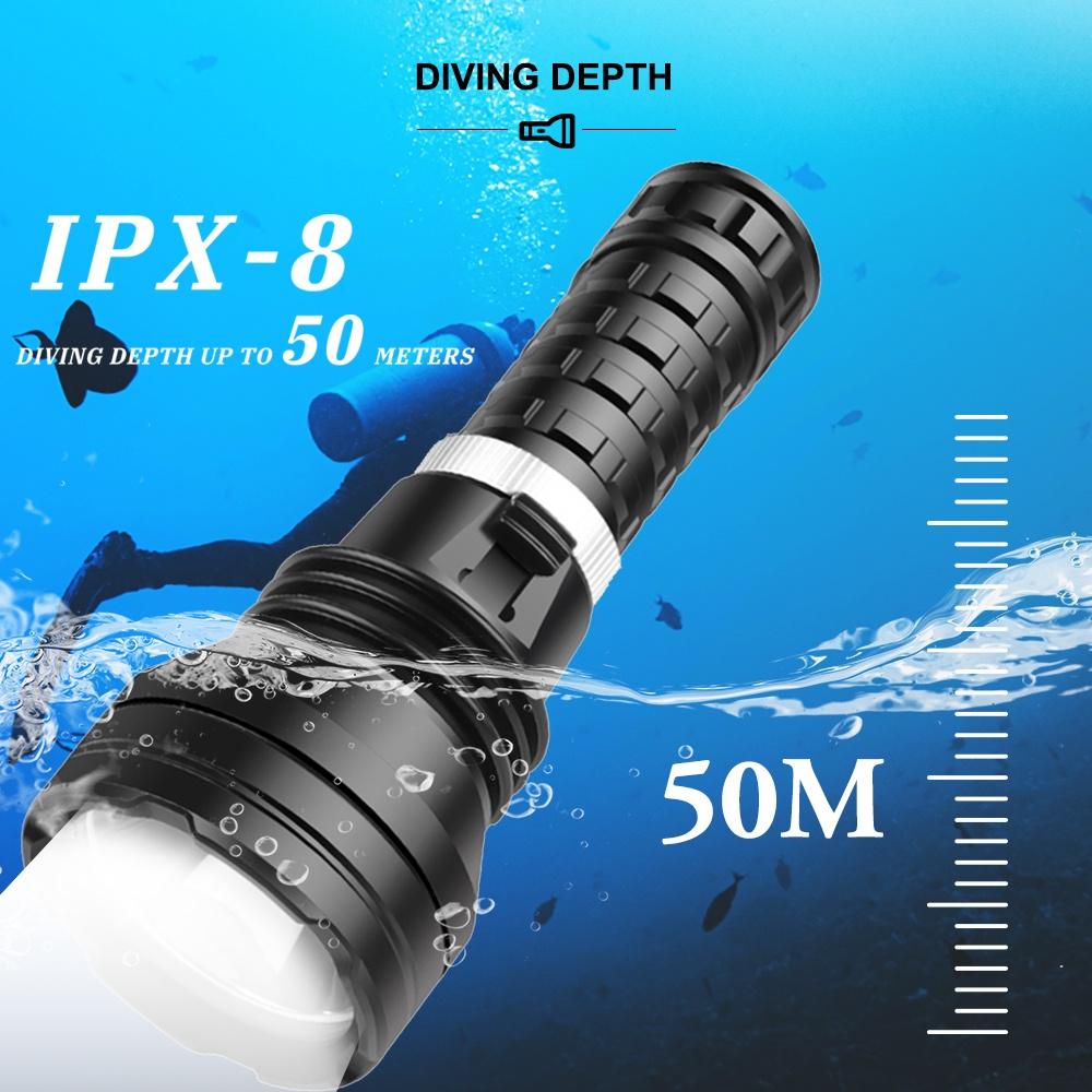 Asafee 1000Lm D855 Xhp70 Powerful Super Bright Diving Flashlight Scuba Magnetic Switch Using 26650 18650 Optical Cup Fixed Focus Underwater 50M Ipx8 Waterproof