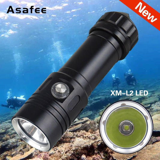 【100% Original】Asafee Scuba Diving flashlight L2-2500 Lumens Waterproof Light Rechargeable Camping Underwater Torch 18650 26650 battery charger