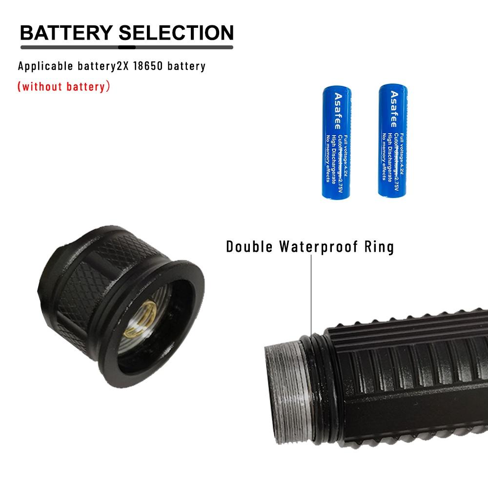 Asafee 1200-1500Lm D313 T40 Led Super Bright Diving Flashlight Scuba Can Focus Push Magnetic Switch Use 2X18650 Battery 3 Gear Switches Underwater 30Mipx8 Waterproof