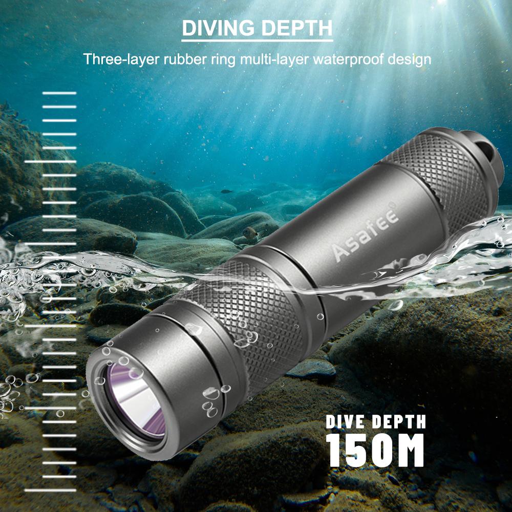 Asafee 350LM AF11 XPG LED Super Bright Diving Flashlight Diving Scuba Underwater 150 M Rotary Switch with 18650 Battery IPX8 Waterproof