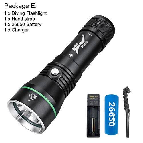 Asafee 2000LM S3 XHP50 LED Super bright light diving flashlight uses 18650/26650 battery three-gear button switch underwater 110M IPX8 Waterproof