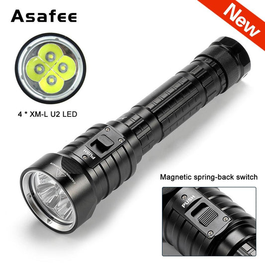 Asafee Dx4 Diving Scuba Flashlight 8000 Lumens 4 X L2 Led Waterproof Torch With 18650 26650 Lithium Battery