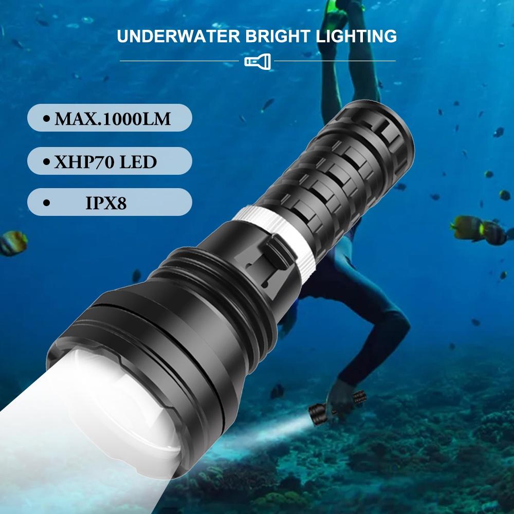 Asafee 1000Lm D855 Xhp70 Powerful Super Bright Diving Flashlight Scuba Magnetic Switch Using 26650 18650 Optical Cup Fixed Focus Underwater 50M Ipx8 Waterproof