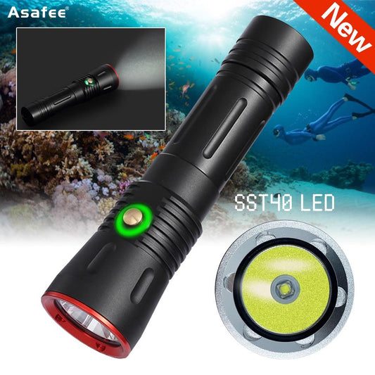 Asafee 2000LM DA11 SST40 LED ultra bright Powerful light Dive flashlight Scuba 5 gear switch using 21700 rechargeable battery IPX8 Waterproof