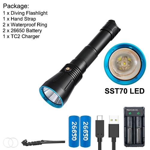 Asafee 10000LM DA16 XHP70.2 /SST70 LED Super Bright Powerful Diving Flashlight Waterproof Underwater Torch Light Rechargeable Scuba IPX-8 waterproof