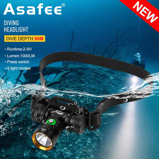 Professional Scuba Diving Flashlight/ L2 LED headlamp  DH100 use18650 battery Rechargeable 1000LM 3 Modes Waterproof Underwater 60M headlamp work safety lamp