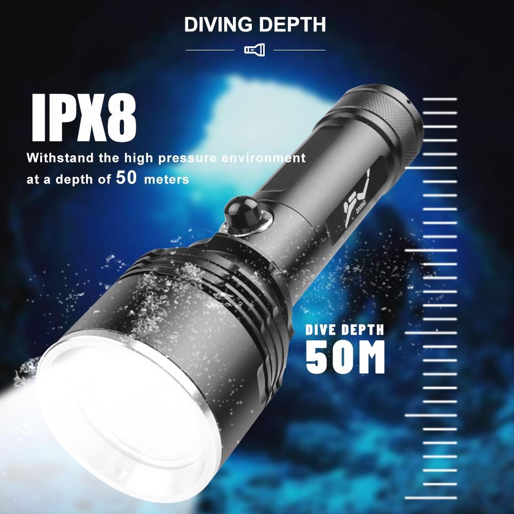 Asafee 1500Lm D617 Super Bright Xhp70Led Yellow Light Handheld Diving Torch Fixed Focus 3 Gears Press Switch Use 18650 26650 Battery Ipx8 Waterproof