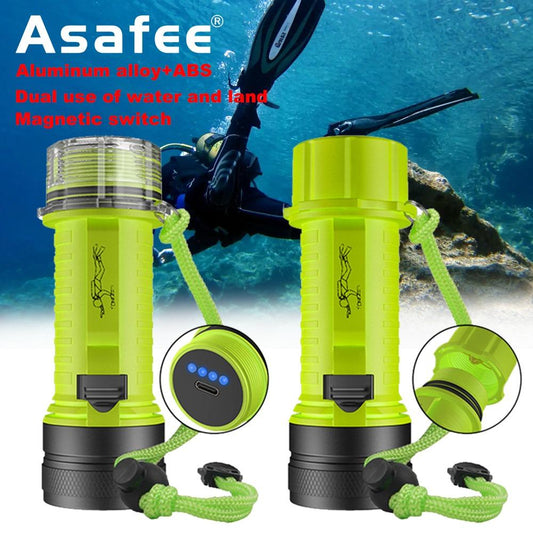 Asafee IP68 Waterproof Diving Flashlight White/Yellow light for fishing