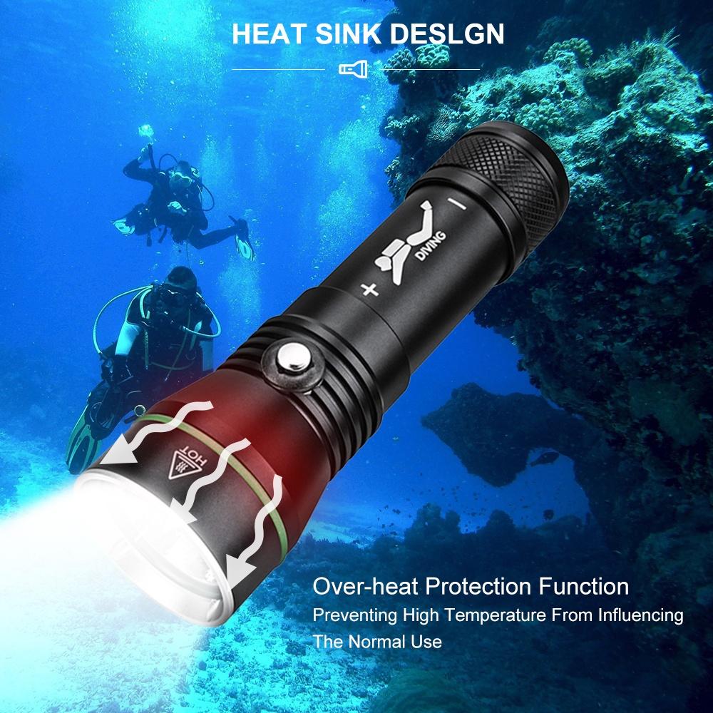 Asafee 2000LM S3 XHP50 LED Super bright light diving flashlight uses 18650/26650 battery three-gear button switch underwater 110M IPX8 Waterproof