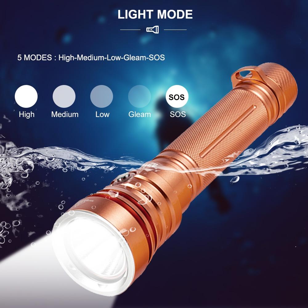 Asafee 2000LM A20 Super Powerful Light XHP50.2 LED  Diving Flashlight Scuba using 18650/26650 battery 5 gear switching underwater Waterproof 80M IPX8 Waterproof