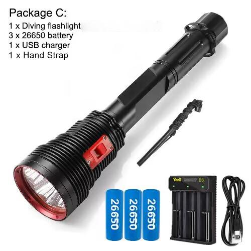 Asafee 15000LM A47 Yellow light 4*XHP70.2 LED Powerful Super Bright Diving Flashlight Scuba Lights 3 modes Head to switch Torch lamp for Underwater 200M IPX8 waterproof