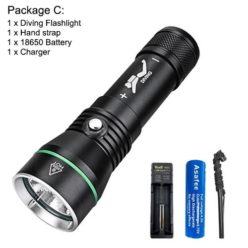 Asafee 2000LM S3 XHP50 LED Super bright light diving flashlight uses 18650/26650 battery three-gear button switch underwater 110M IPX8 Waterproof